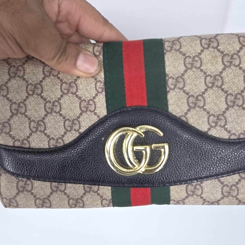 Authentic GUCCI Ophidia GG Supreme Continental Wallet Black Leather Web Strip - Picture 3 of 10